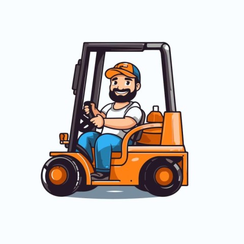 Forklift driver with thumb up. Vector illustration. Isolated on