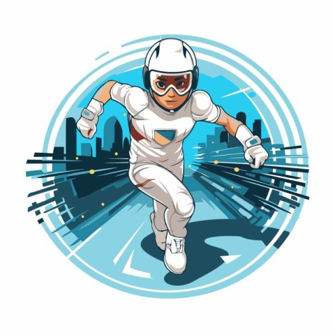 Cricket player running with ball and helmet. Vector illustration