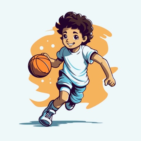 Cute little boy playing basketball. Vector illustration for your