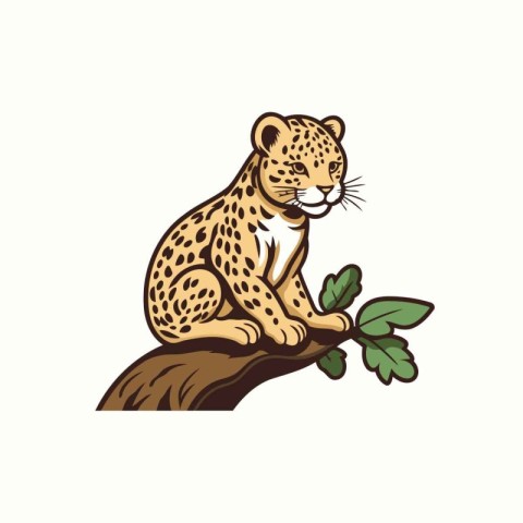 Cheetah sitting on a tree branch vector Illustration on a white