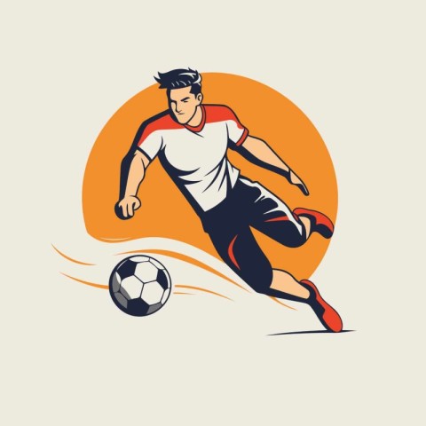 Soccer player kicks the ball. Vector illustration of a soccer pl