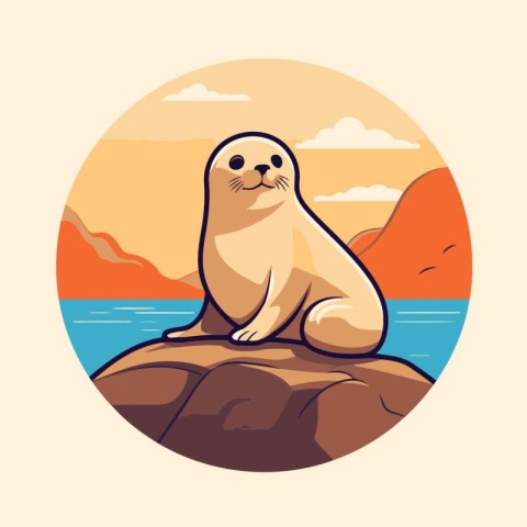 Sea lion on the rock. Vector illustration in a flat style.