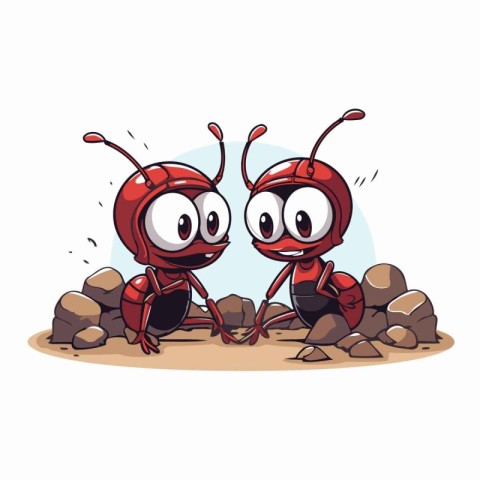 Ants on the rocks. Cartoon vector illustration isolated on white