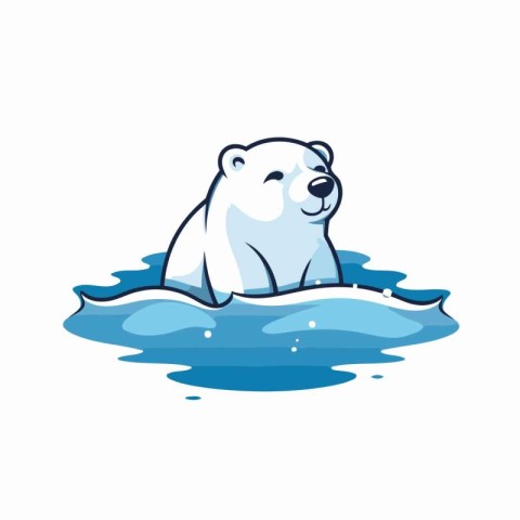 Polar bear swimming in the water. Vector illustration on white b