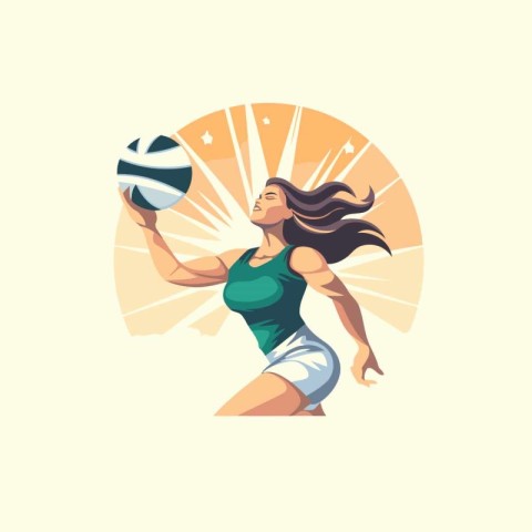 Beach volleyball player with ball. Vector illustration in retro