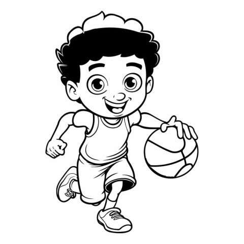 Vector illustration of a boy playing basketball isolated on a wh