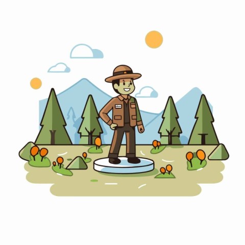 Vector illustration of a cartoon detective on the background of