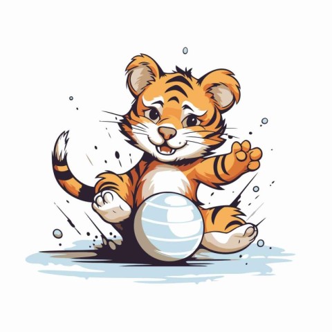 Illustration of a tiger with ball on white background. Vector il