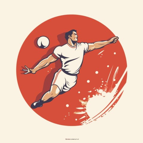 Illustration of a handball player in action on a red background.