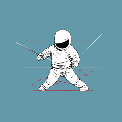 Astronaut in spacesuit with a spear. Vector illustration.