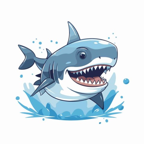 Shark cartoon vector illustration. Cute shark with big teeth.