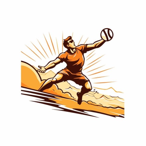 Volleyball player with ball on the beach. Vector illustration.