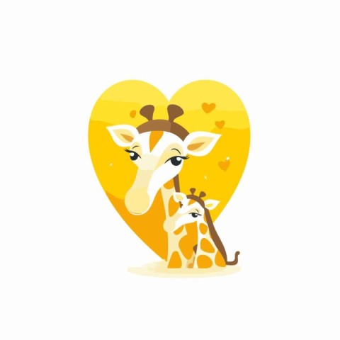 Giraffe and baby giraffe in the heart. Vector illustration