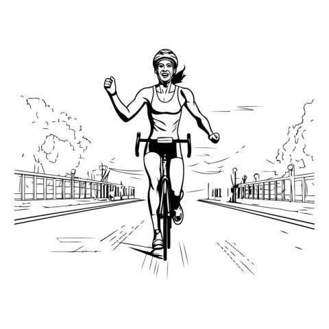 Vector illustration of a young woman running on the road. Black