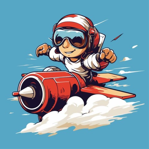 Cartoon astronaut flying on a jet ski. Vector illustration of a