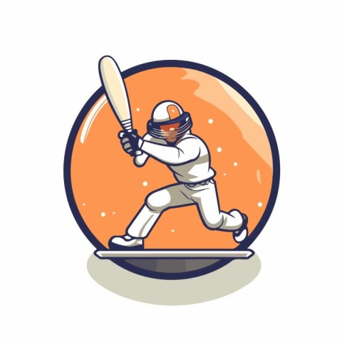 Cricket player hitting the ball with a bat. Vector illustration.