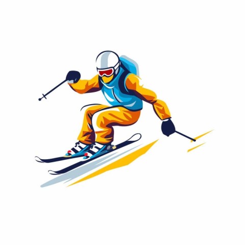 Skier in helmet and goggles skiing. extreme sport vector Illustr