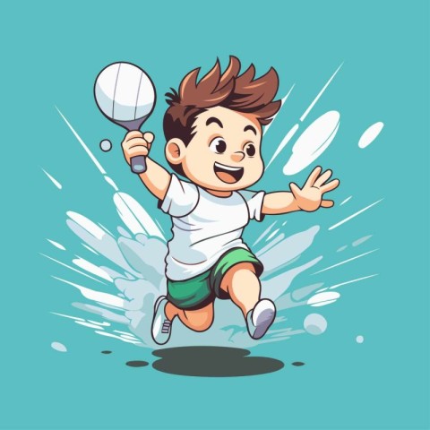 Vector illustration of a boy jumping with a ball in his hand.