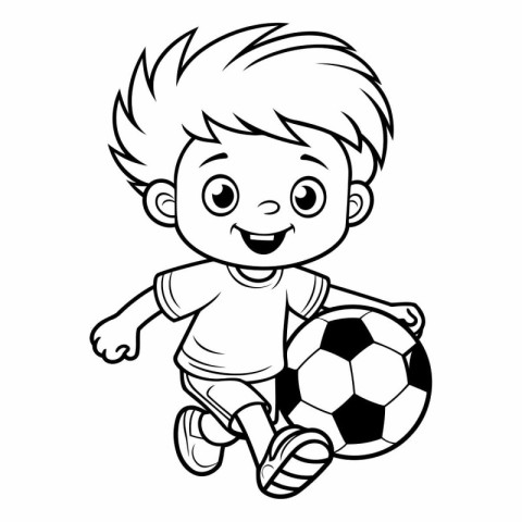 Cute little boy playing soccer isolated on white background. Vec