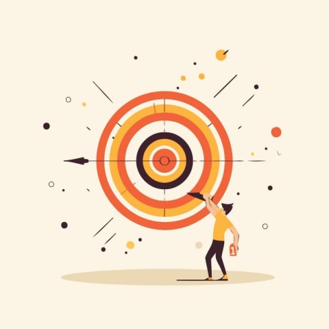 Businessman is aiming at a target. Flat design vector illustrati