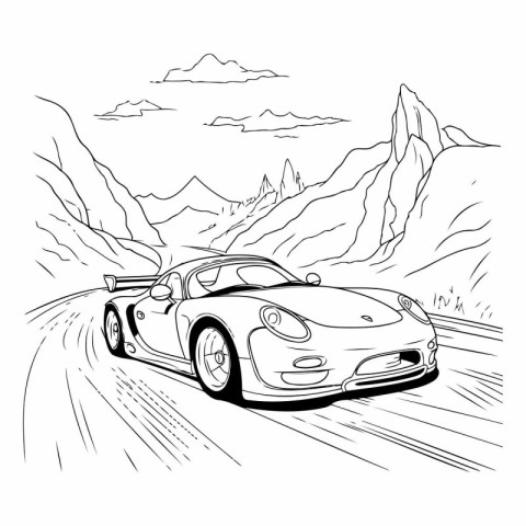 Sketch of a sports car on the road. Vector illustration