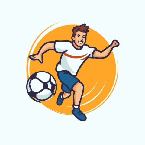 Soccer player with ball. Vector illustration in a flat style.