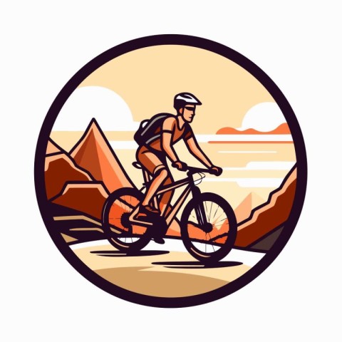 Mountain biker on the road. Vector illustration in retro style