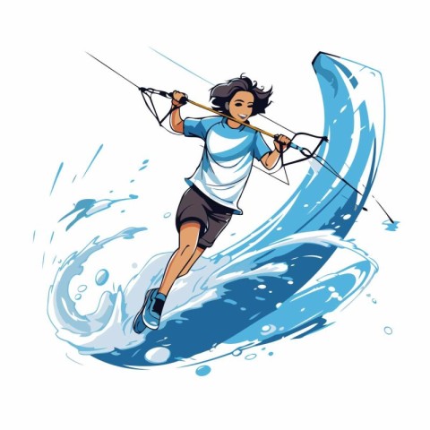 Water skiing. Vector illustration of a man on a surfboard.