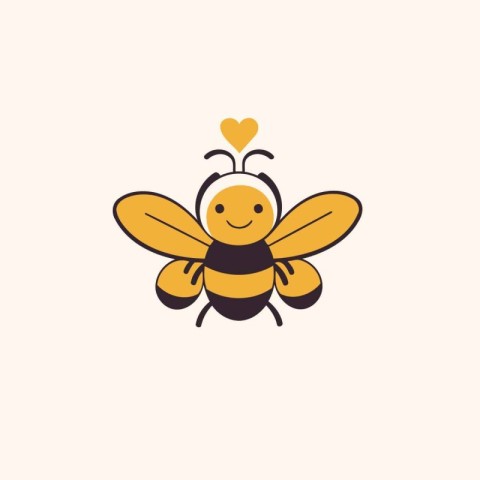 Cute cartoon bee with heart. Vector illustration in flat style.