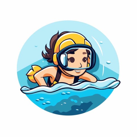 Cute girl in a diving mask swimming in the sea. Vector illustrat