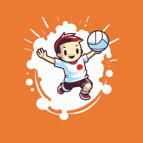 Boy playing volleyball. Cartoon style. Vector illustration for y