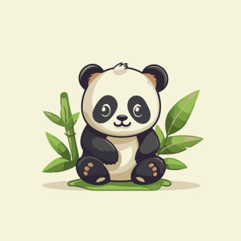 Cute panda sitting on the grass. Vector cartoon illustration.