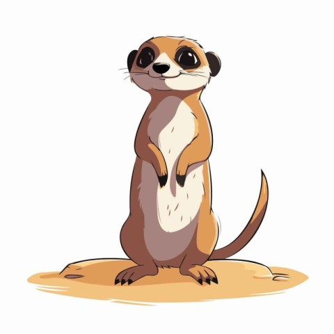 Cute meerkat sitting on the sand. Vector illustration.