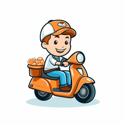 Courier on scooter with box of oranges cartoon vector Illustrati