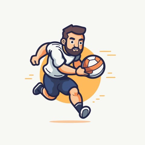 Bearded man playing basketball. Vector illustration in a flat st