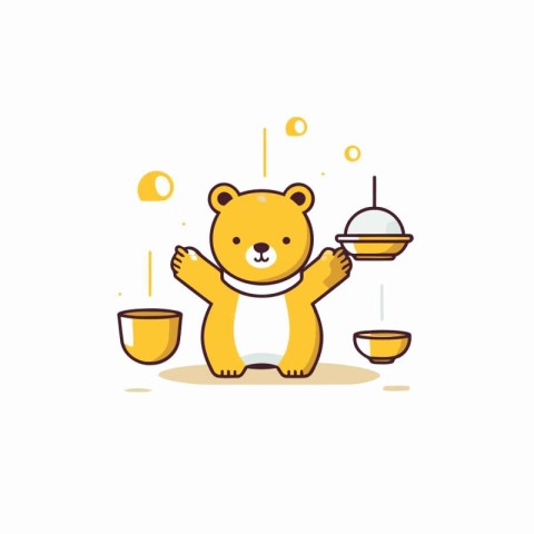 Cute bear with cup of tea. Vector illustration in flat style