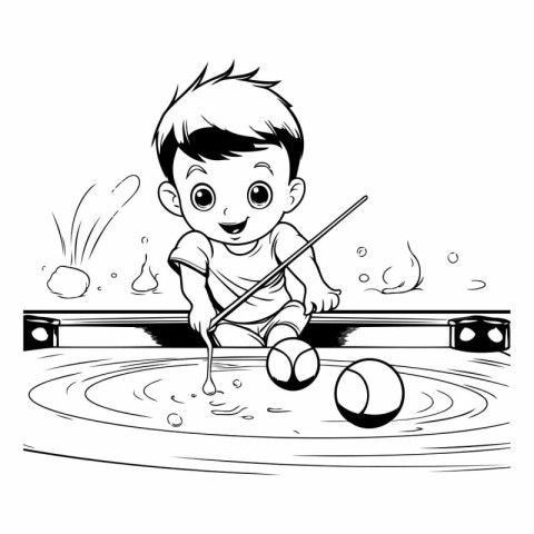 Cute little boy playing table tennis. black and white vector ill