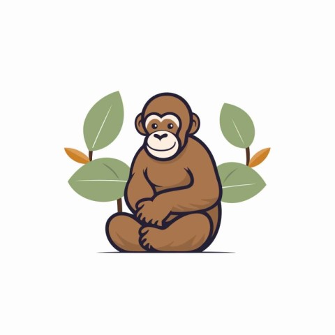 Monkey sitting on the branch of a tree. Vector illustration.