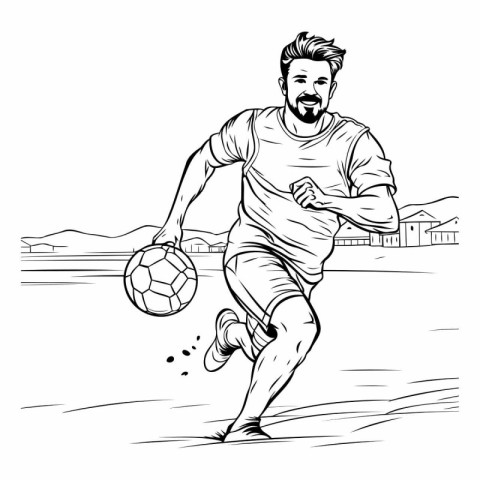 Soccer player. Black and white vector illustration of a soccer p