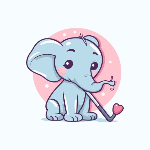 Cute cartoon elephant with a stick. Vector illustration in a fla