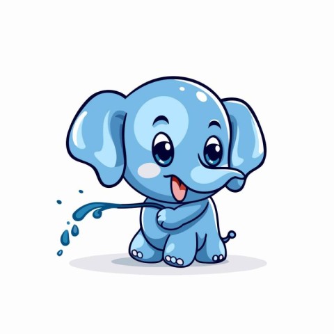 Cute cartoon elephant with water drops. Vector illustration isol