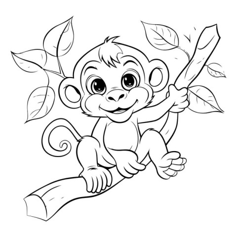 Monkey - Coloring book for children. Cartoon style vector illust