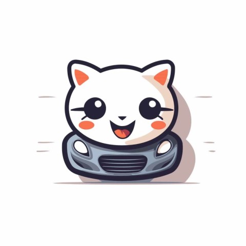 Cute kawaii cat driving a car. Vector illustration.