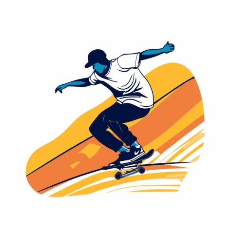 Skateboarder jumping with a skateboard. Extreme sport vector ill