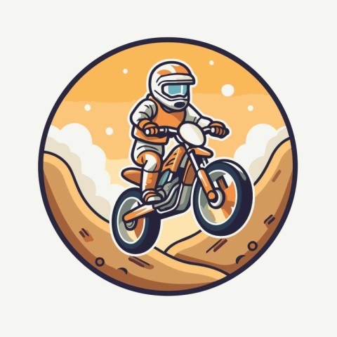 Mountain biker on a motorcycle in the mountains. Vector illustra