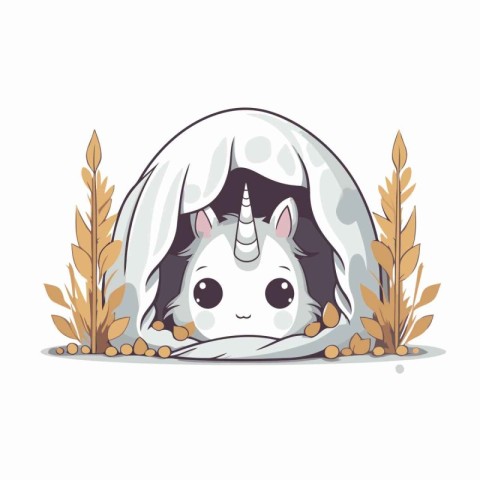 Cute unicorn in a white blanket. Vector illustration isolated on