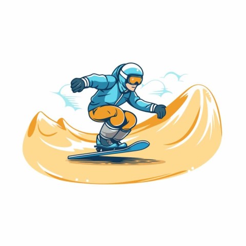 Snowboarder rides down the hill. Vector illustration isolated on