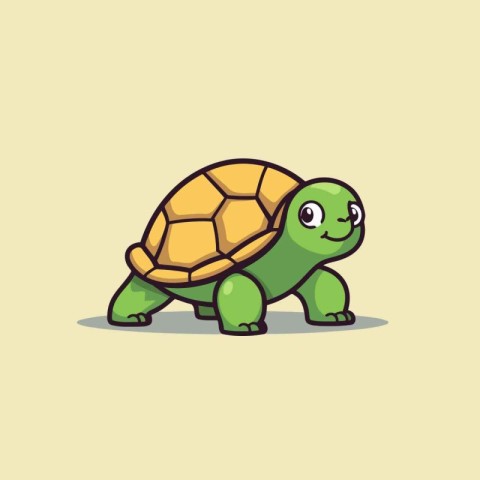 Cute cartoon turtle on yellow background. Vector illustration in