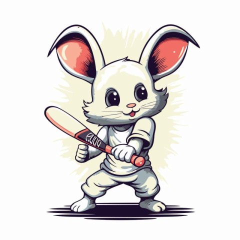 Rabbit with a baseball bat and a baseball bat. Vector illustrati