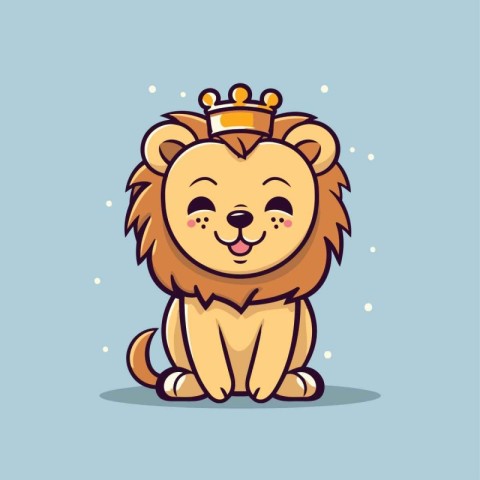 Cute lion with crown. Vector illustration in flat cartoon style.